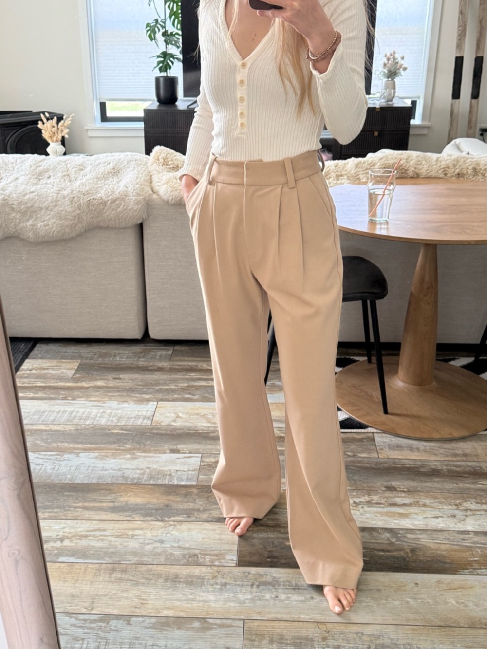 Favorite Daughter The Favorite Pant. Wide-Leg High-Waist Pleated Pants - Cream